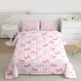thumbnail image 2 of Homewish Girly Pink Bowknot Queen Comforter Set for Kids, Romantic Love Heart Bedding Sets, Square Buffalo Plaid Reversible Bedding Comforter Set, Breathable Home Decor, 3pcs, 2 of 8