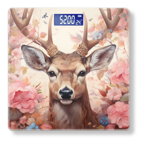 Bathroom Scale, Highly Accurate Digital Body Scale,Precisely Measures Weight up to 400 lbs-Deer Surrounded By Flowers And Butterflies With Pink Background