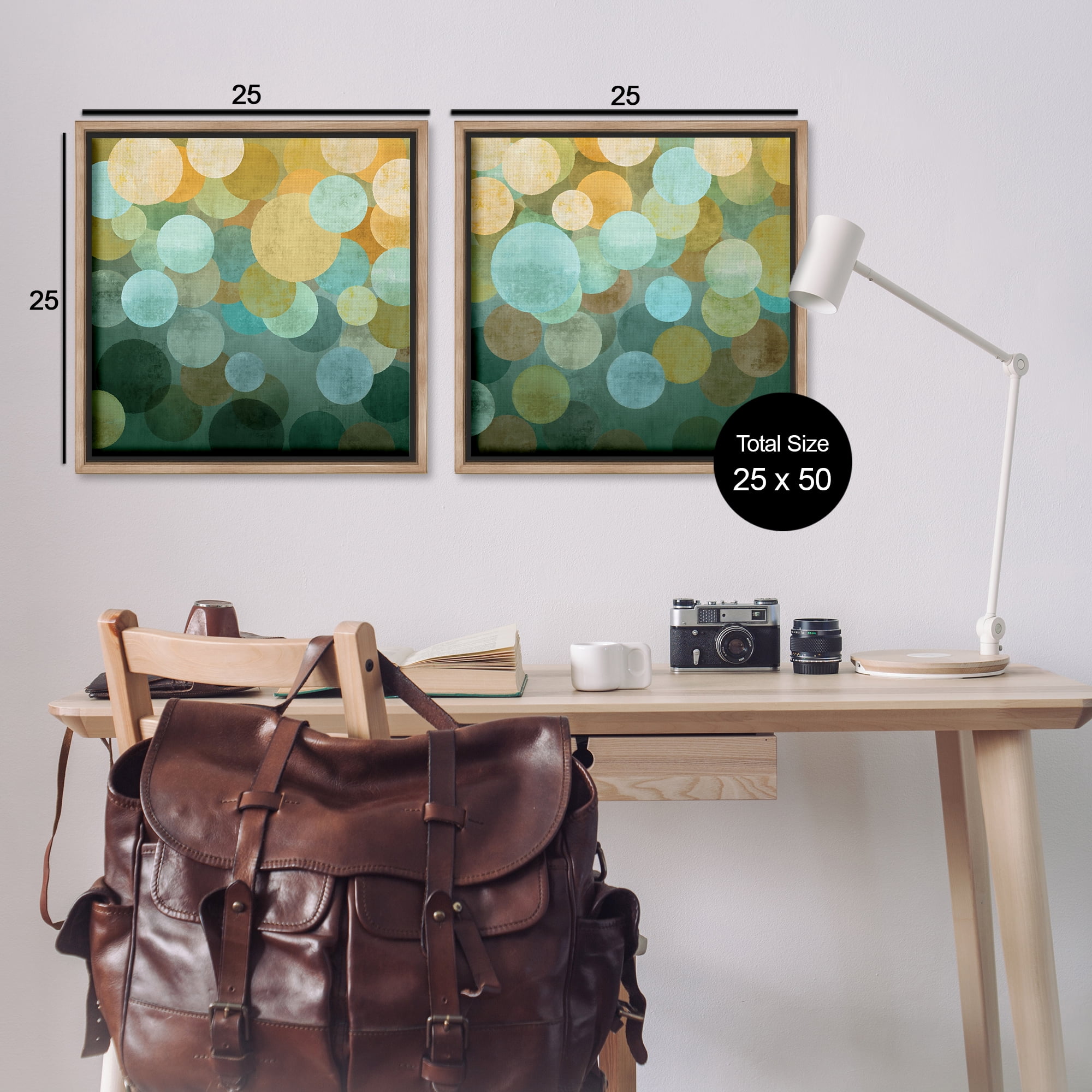 Stupell Industries Overlapping Circles Abstract Abstract Painting Brown Floater Framed Canvas Art Print Wall Art, 25 x 25, Set of 2
