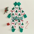 thumbnail image 4 of Cjfdfy Newborn Baby Girl Christmas Footed Romper Christmas Tree Santa Print Zip-up Long Sleeve Footed Bodysuit And Headband Infant Cute My Christmas Fall Winter Outfit 0-9M, 4 of 8