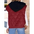 thumbnail image 6 of Women Cropped Hooded Zip Up Quilted Sleeveless Jackets Fall Light-Weight Coat with Pockets Wine Red S, 6 of 8
