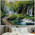 thumbnail image 2 of Fenyluxe Green Nature Landscape Tapestry Rainforest Tapestry Waterfall Tapestries River Wooden Bridge Wall Hanging Tapestry For Living Room Bedroom Dorm Home Decor 50x40inch, 2 of 6