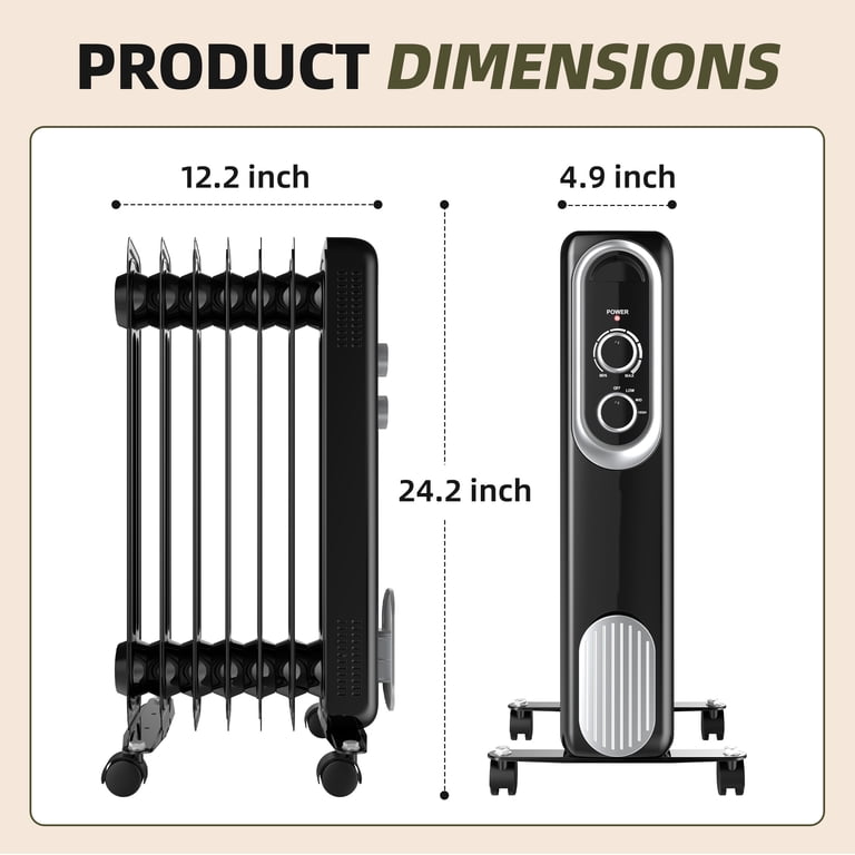 CONCETTA 1500W Oil Filled Radiator Space Heater, Black photo 2