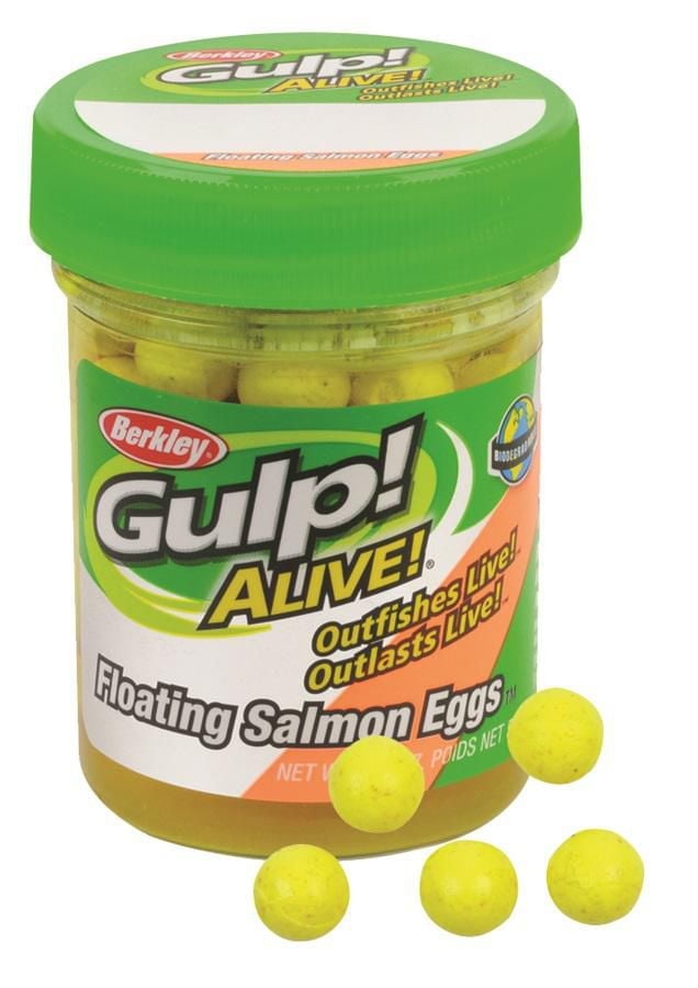 Berkley GAJSE-FY Gulp! Vivant! Farine d’œufs de saumon flottants. Pot jaune de 2,3 oz Ressemble à de vrais œufs de saumon