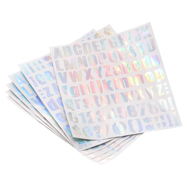 Unique Bargains Letter Alphabet Number Stickers, Reflective Glitter Silver 1 Inch 81 Count/Sheet,8pcs