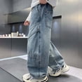 thumbnail image 6 of YMNXA Children Kids Boys Denim Pants Elastic Waist Wide Leg Straight Fit Comfortable Loose Fit Cargo Jeans Trousers With Pockets For Daily Wear,Blue,6-7 Years, 6 of 7