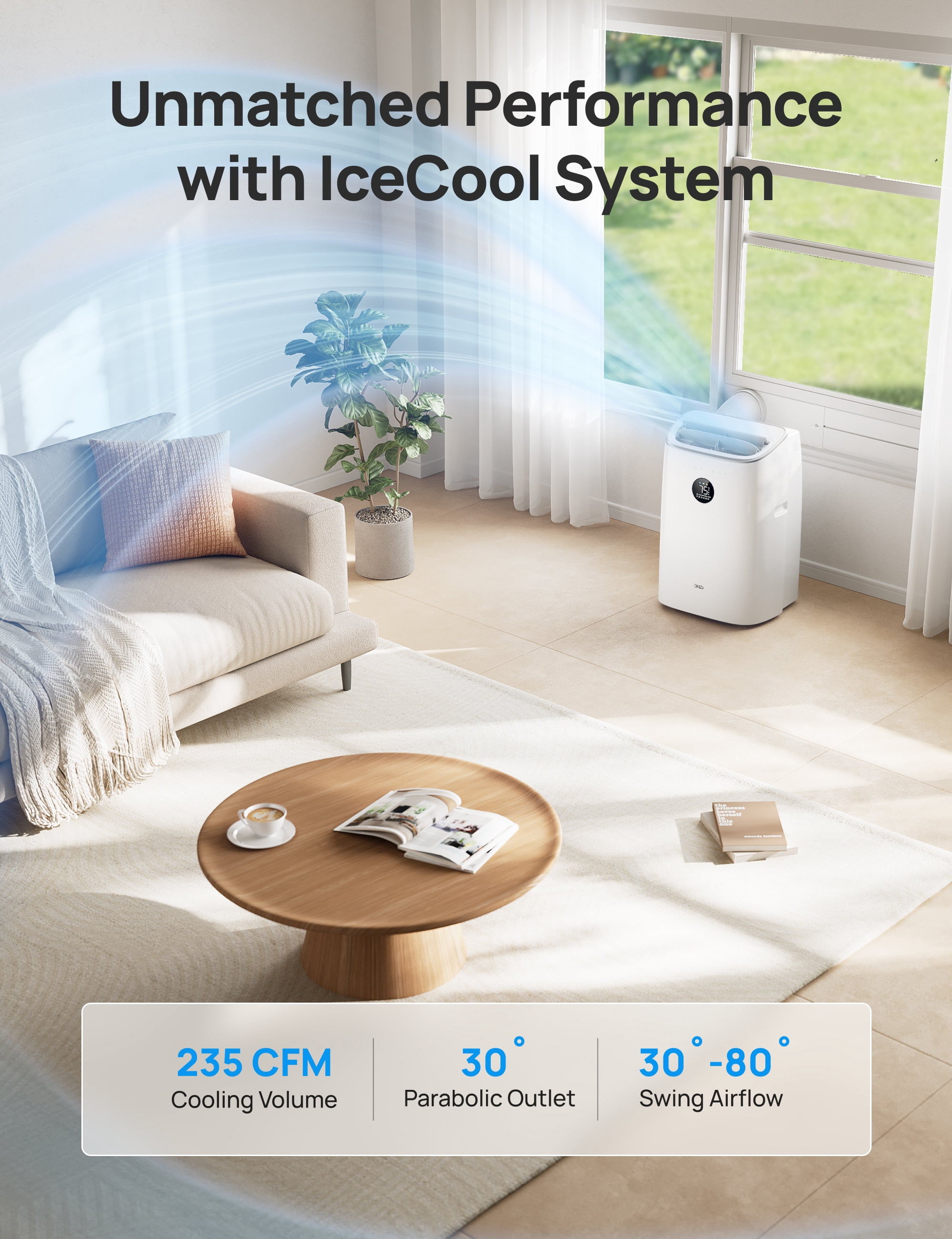 DREO Portable Air Conditioner 319S, 10000 BTU ASHRAE (6000 BTU DOE) Smart AC Unit for Bedroom with Drainage-free Cooling, Fan&Dehumidifier 3 in 1, APP/Voice/Remote, Quiet Standing AC for Room Indoors