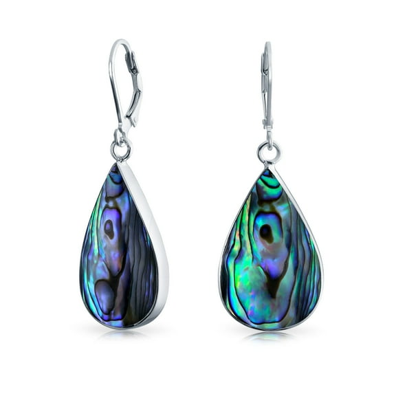 Bling Jewelry Womens Large Shell Gemstone Teardrop Dangle Earrings Leverback