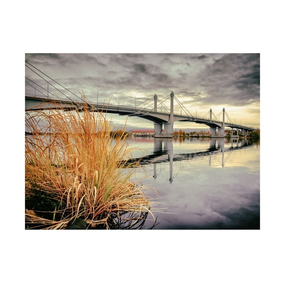 Canvas Wall Art - Yury A Melnikov 'A Large Bridge Over A River On A Cloudy Autumn Day' Wall Art for Living Room, Bedroom, or Office Décor by Trademark Fine Art - 19 x 14 Inches