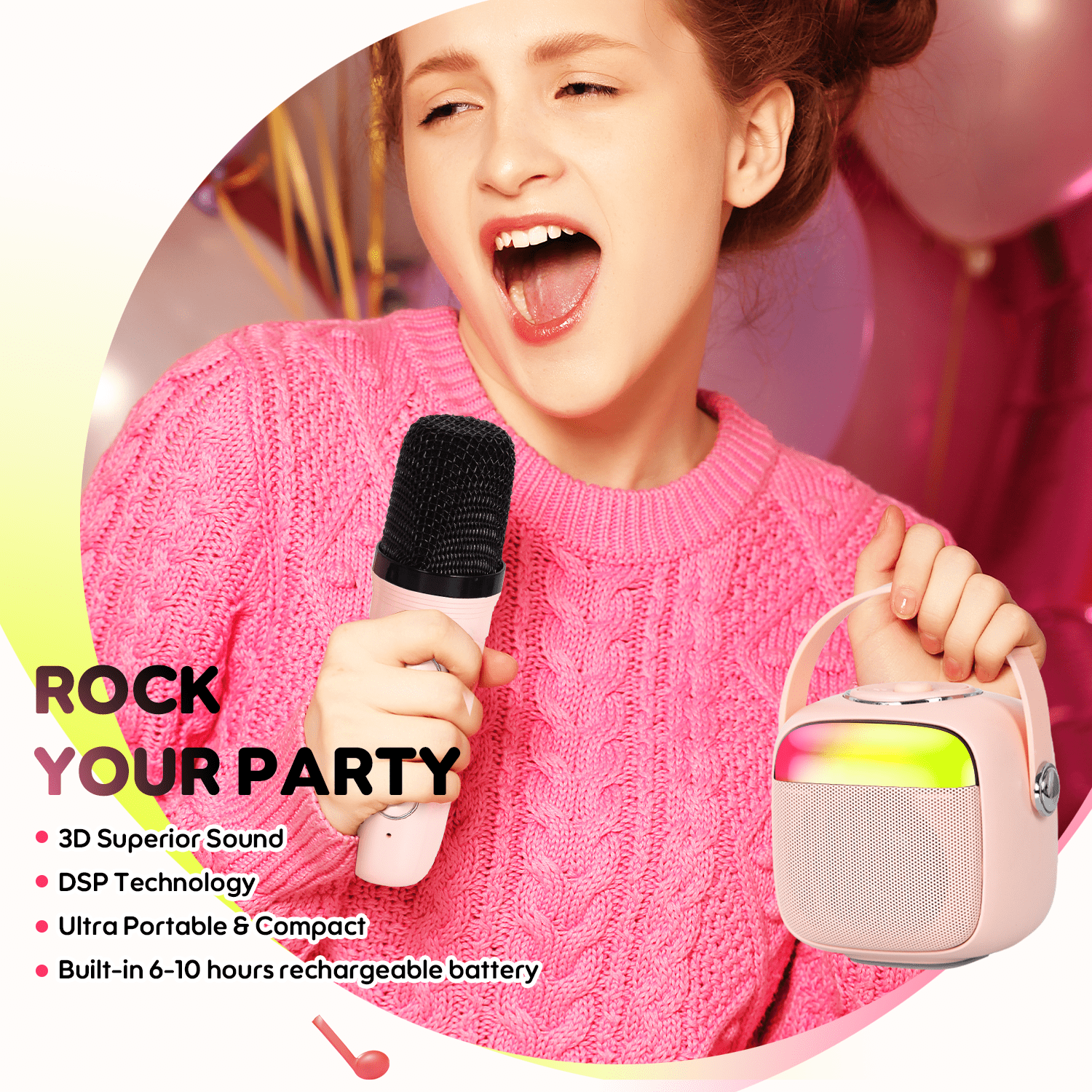 VIVISTAR Unisex Karaoke Machine for Kids with Two Wireless Microphones