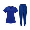 thumbnail image 2 of Minjewel Women's V-Neck Short Sleeve Scrubs for Women Set with Pockets, Professional & Comfortable Scrub Set for Healthcare Staff,Royal Blue L, 2 of 5