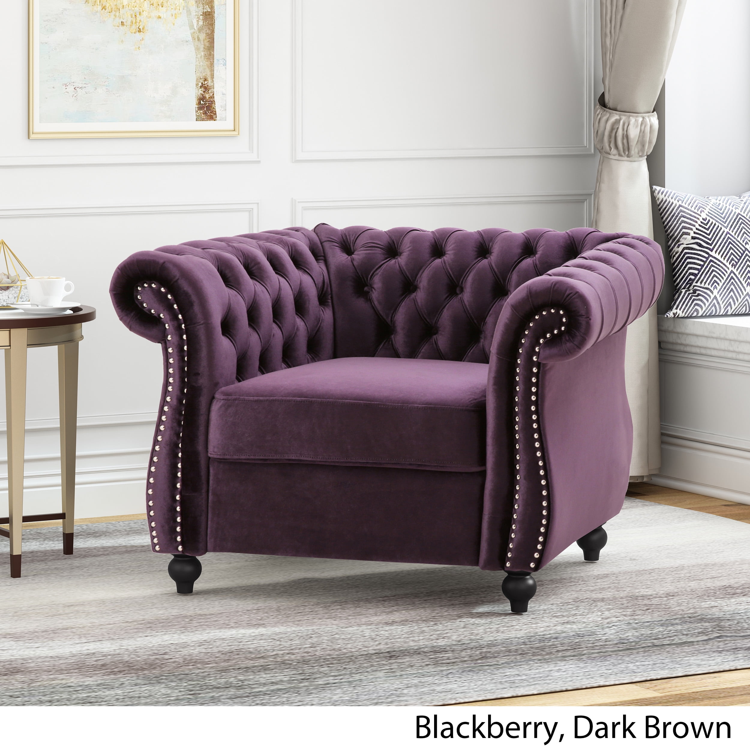 Noble House Millie Fabric Chesterfield Chair Blackberry Walmart