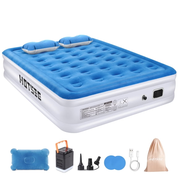 Queen Air Mattress, Inflatable Air bed with Wireless Built-in Pump and Pillow for Camping Travel Guest Home, 650lb Max, Size 16"