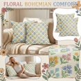 thumbnail image 4 of 18x18 Linen Pillow Covers - Decorative Floral Block Print Throw Cushion Cases for Couch Sofa Accent Home Decor, 1Pc, 4 of 5
