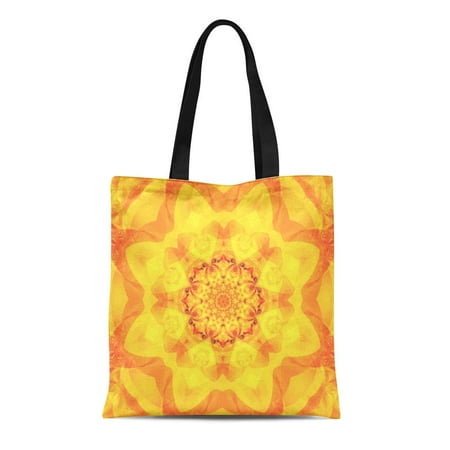 Orange Hand Blown Glass Art ASHLEIGH Canvas Tote Bag Red Amber Abstract Kaleidoscope Orange Beautiful Bright Flower Yellow Durable Reusable Shopping Shoulder Grocery Bag ()