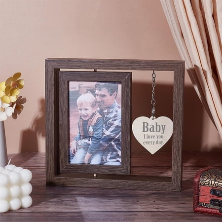 1Pcs Wood Engagement Picture Frame 4x6 Rotating Picture Frame with Heart Pendant Anniversary Wedding Engagement Gifts Home Decor for Best Friends Couples Him Her Bride to Be 8x11 Inch