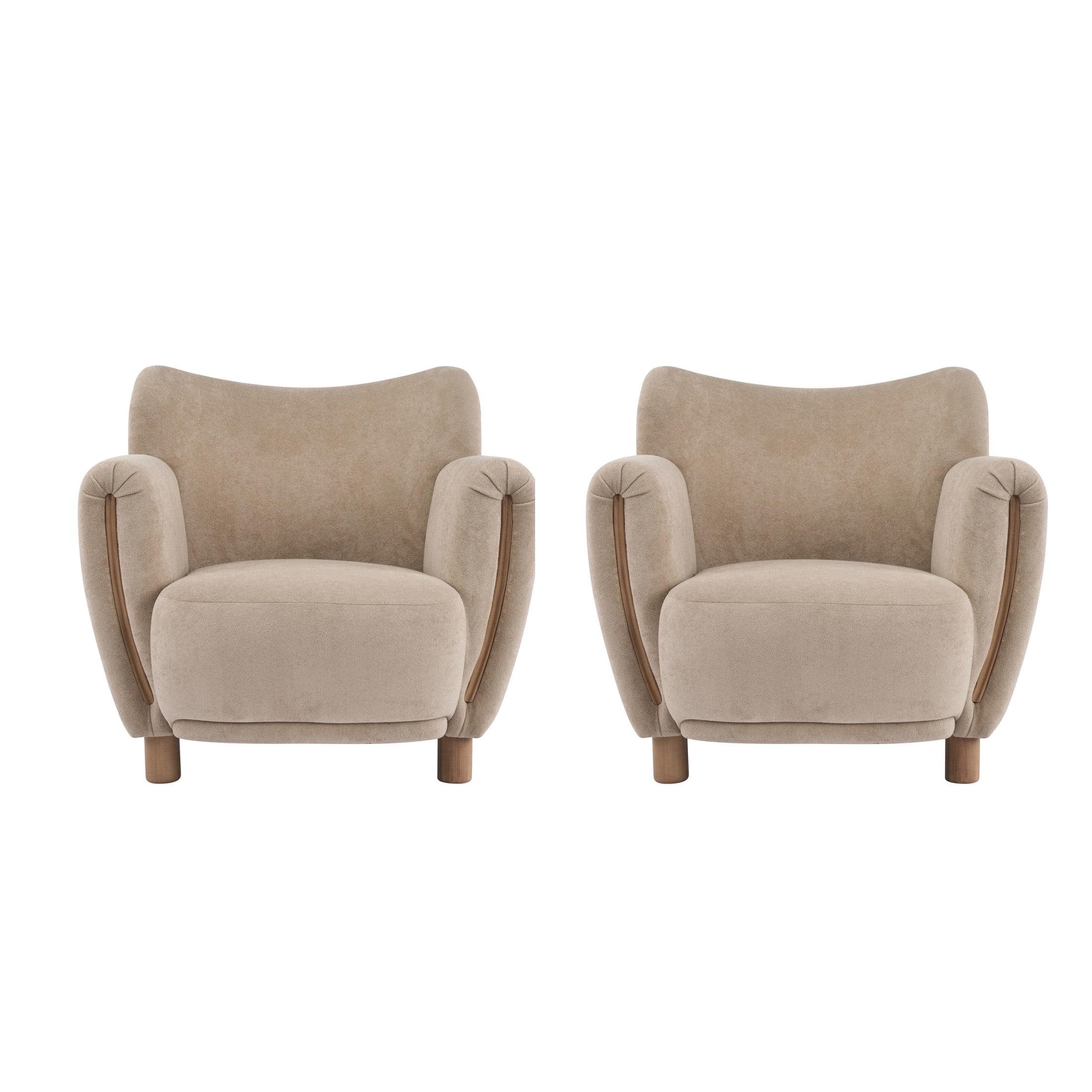 Christopher Knight Home Modern Accent Armchair with Velvet Upholstered, Solid Wood Legs, Light Brown, Set of 2