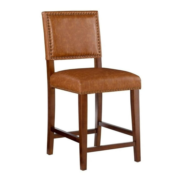 Hawthorne Collections 24" Faux Leather/Wood Counter Stool in Dark Caramel/Walnut