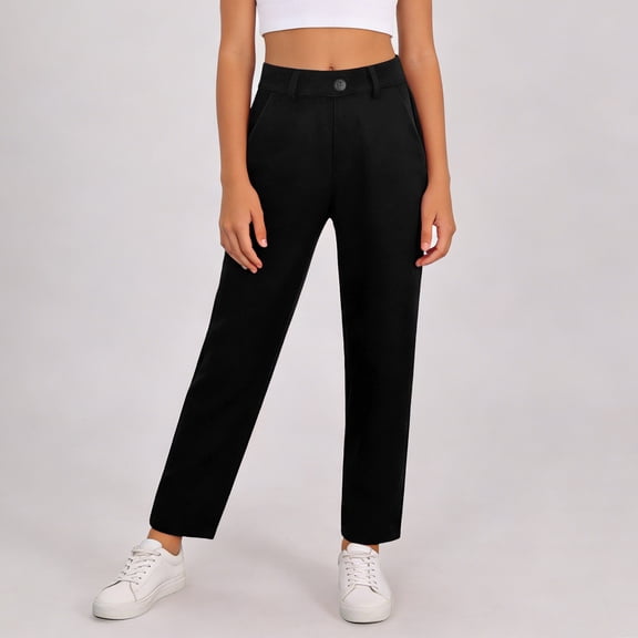 Girls School Uniform Pants Classic Khaki Straight Leg Flat Front Stretch Twill Trousers Chino Slacks Kids Black