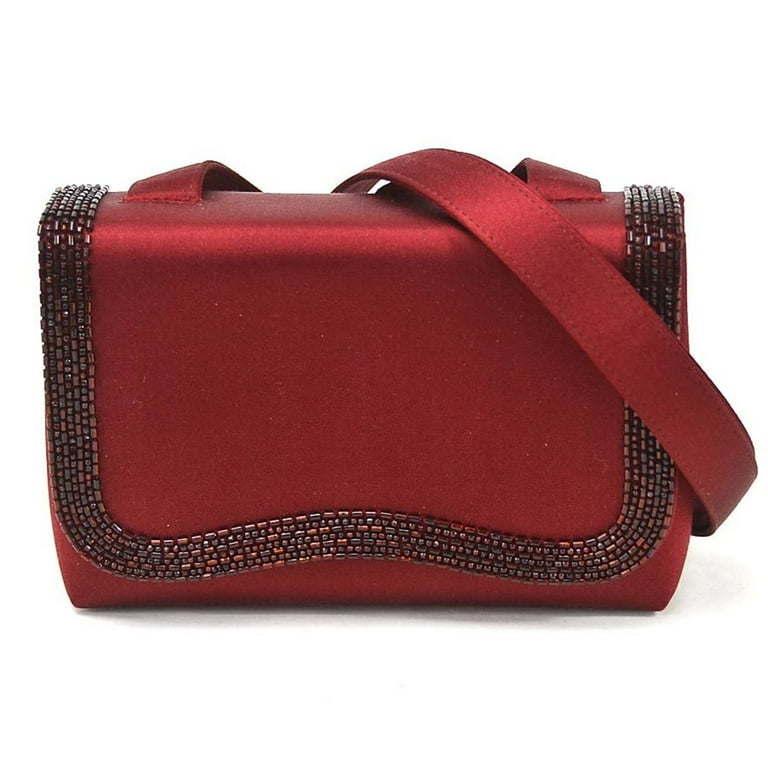 used Pre-owned Chanel Chanel Shoulder Bag Diagonal Coco Mark Wine Red Satin x Beads Women's (Good), Adult Unisex, Size: (HxWxD): 11cm x 16cm x 6cm /