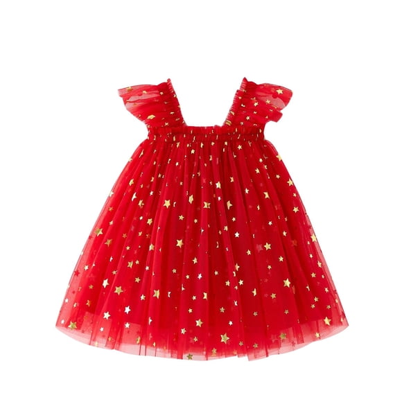 Odeerbi Vestido de Navidad de Lentejuelas Vestido de Verano de Volantes Vestido Sin Mangas Vestido de Tul Vestido Sin Tirantes Para Niñas Vestido de Algodón de Malla Sin Mangas