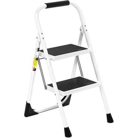 Simpli-Magic Folding Step Ladder 2-Step Foldable Step Stool with Anti-Slip Pedal White
