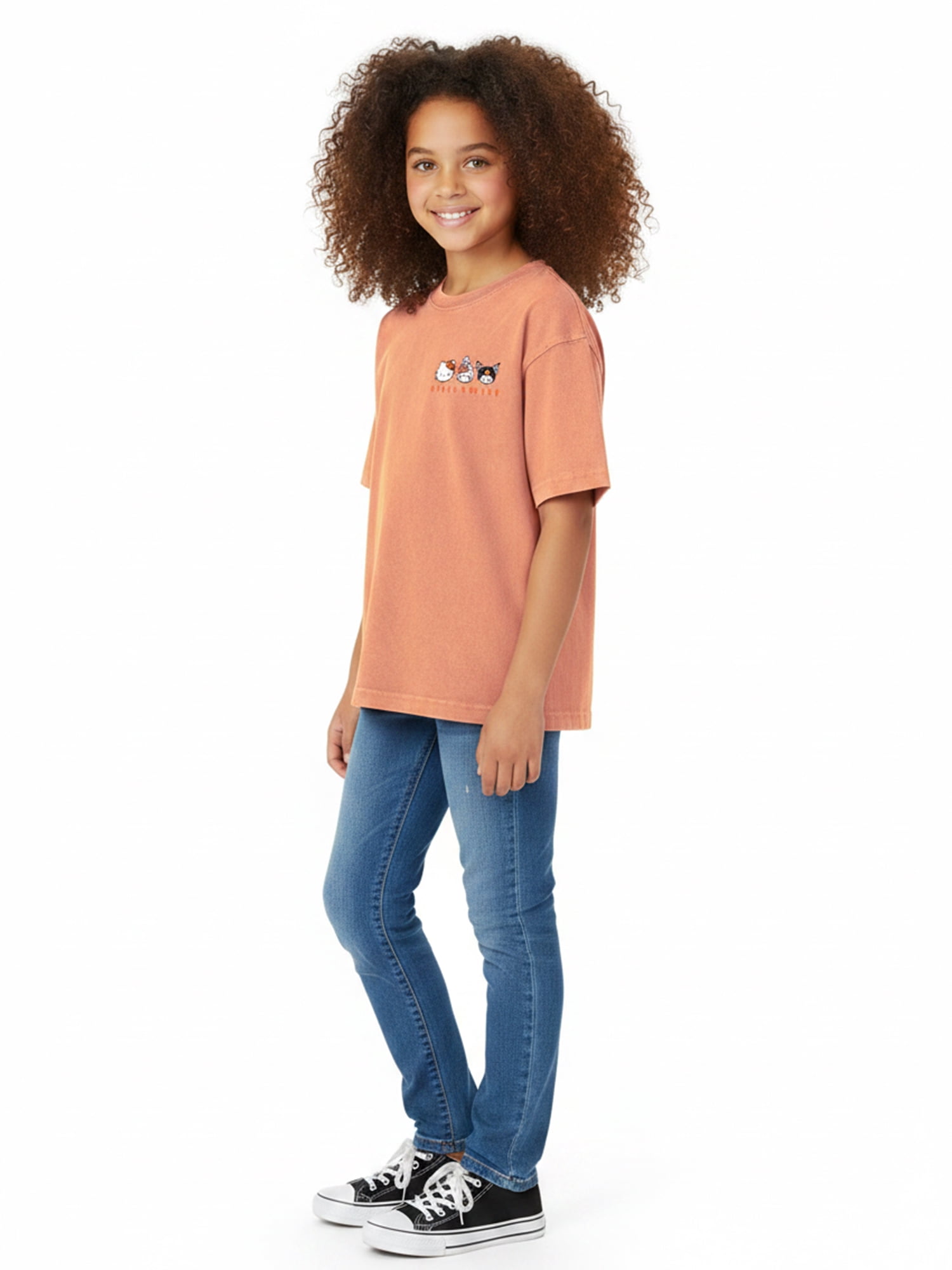 Hello Kitty and Friend’s Girl’s Boxy Halloween Crewneck Tee with Short Sleeves, Sizes 4-16