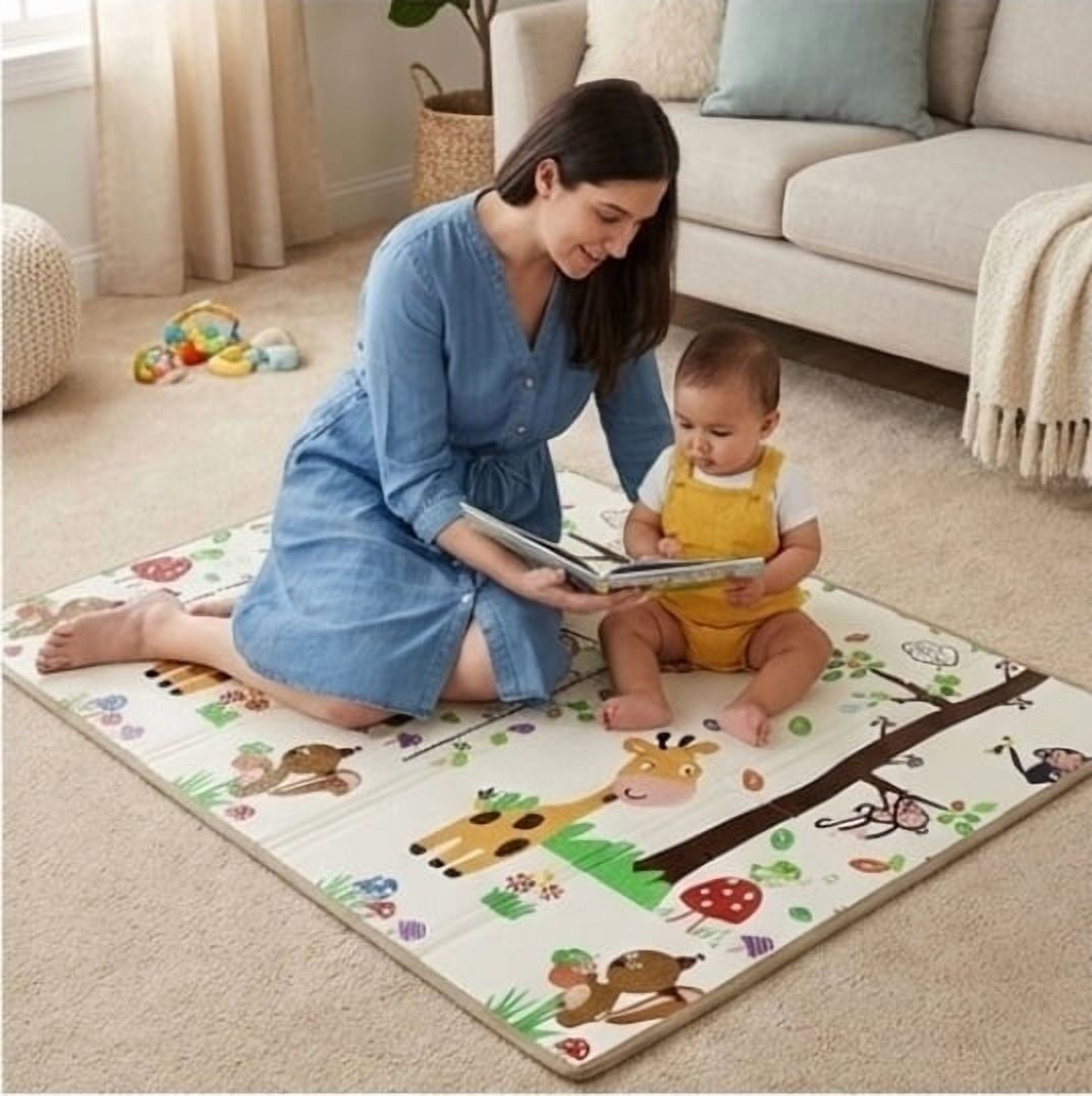 Baby Play Mat 59"*79" Foldable double side play Foam Baby Play Mat for Floor Waterproof Playmats for Babies Boy and Toddlers Infants  Crawling Mat for Indoor&Outdoor&Travel side protected
