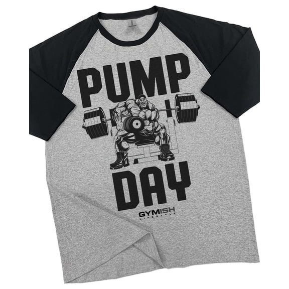 GYMISH RAGLAN Pump Day Workout Gym T-Shirt – Funny Gym Shirt for Men, Men's Workout Tee, Fitness & Bodybuilding Gym Apparel