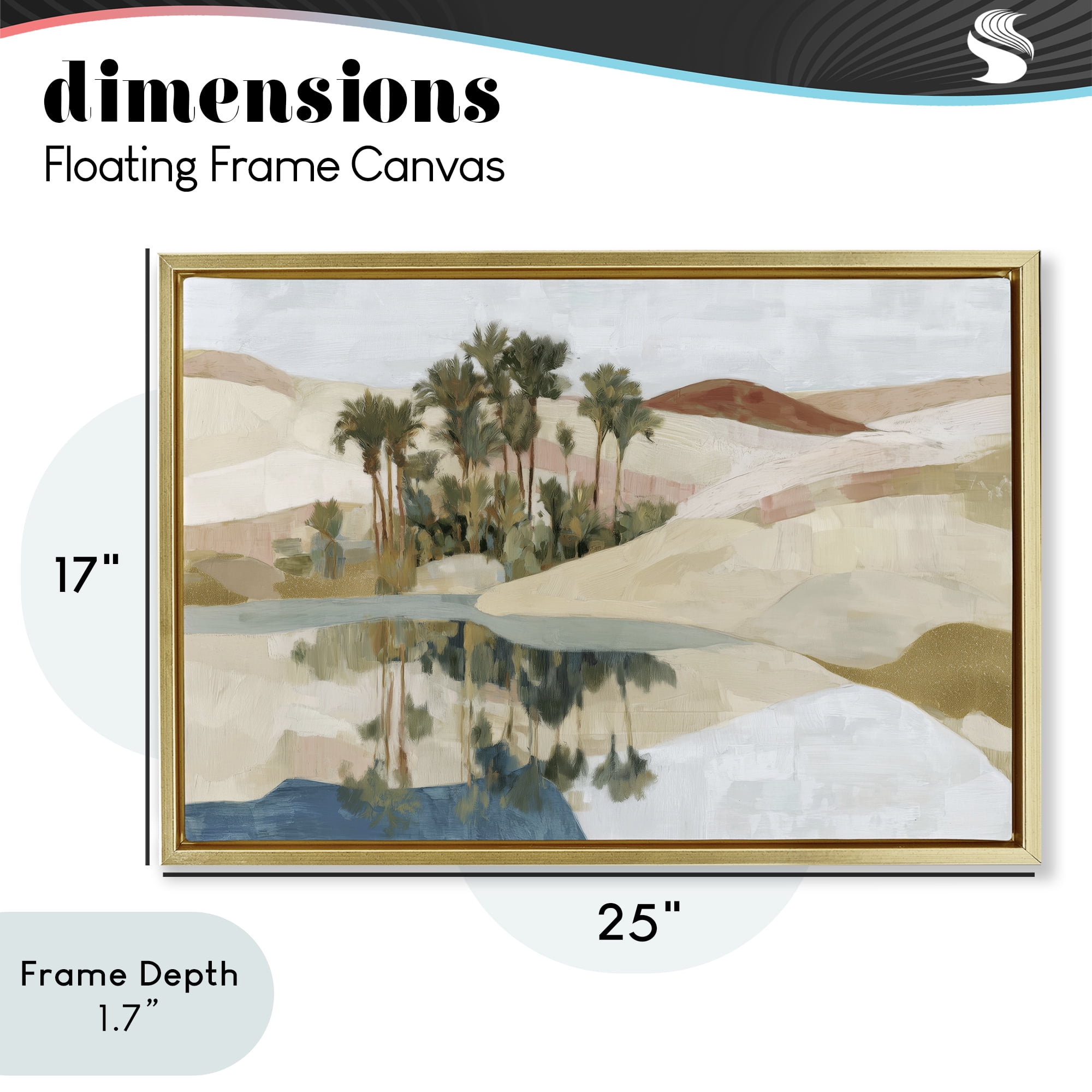 Stupell Industries Desert Oasis with Palm Reflection Gold Framed Floater Canvas Wall Art, design by Chromatic Storm Studio