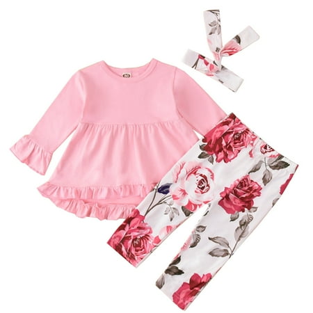 

Rovga Girls Outfit Sets Baby Girl Clothes Ruffled Top + Pants + Headband 3 Pcs Outfits Set Baby Chothing Suit