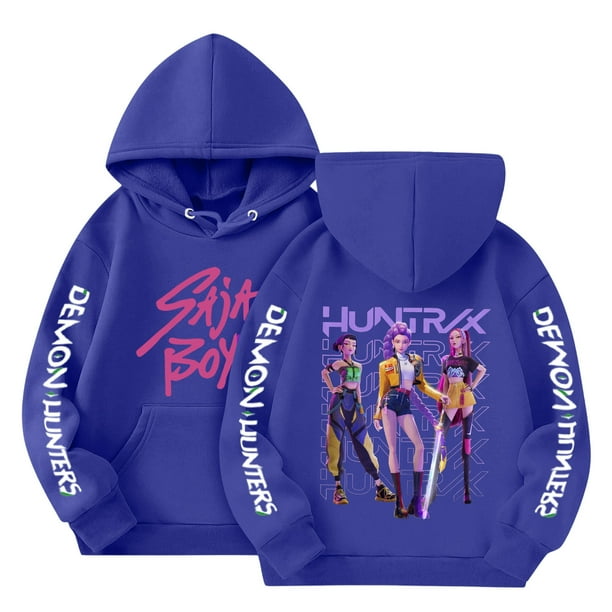 Pop cazadora para niña T-Shirt | Demo-n Hunters Team Cute Cartoon Design|HUNTR/X Rumi,Mire Zoeyy Kids Long Sleeve Hooded Sweatshirt,Saja Boys, Huntrix Tshirt, Gift for Fans