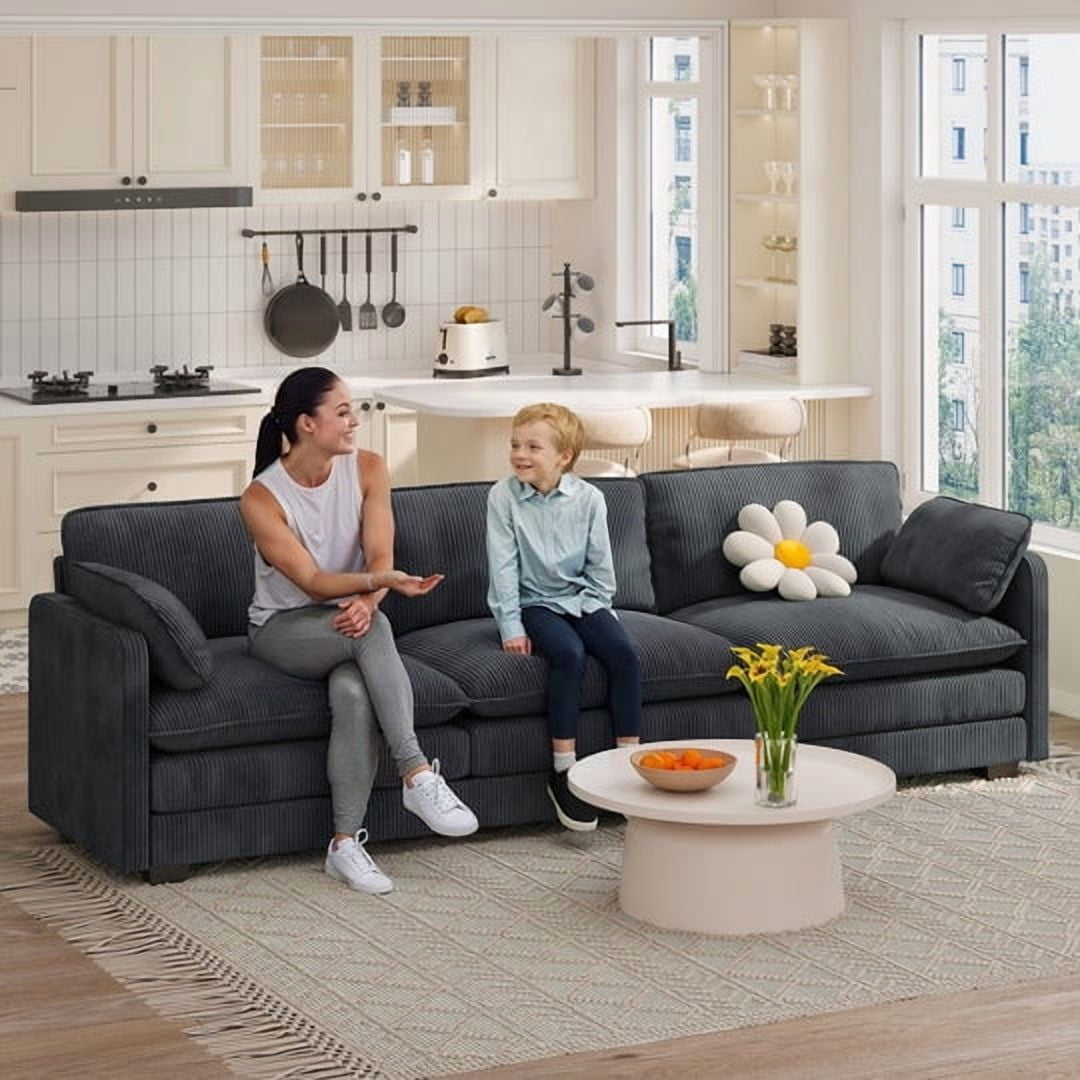 Aiho 110" Couches for Living Room, Corduroy Fluffy Sofa Couch, Comfy Sectional Sofa for Living Room, Apartment, Studio, Office - Dark Grey