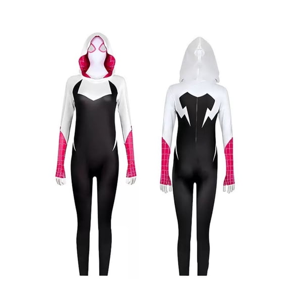 White Superhero Spider Bodysuit Costume with Hood for Women Halloween Comic Con Cosplay Outfit 170