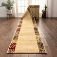 thumbnail image 1 of Well Woven Custom Size Runner - Choose Length - Verdant Vines Beige Modern Damask Border 27 Inch Wide x 19 Feet Long Runner (27" x 19') Floral Oriental Carpet, 1 of 5