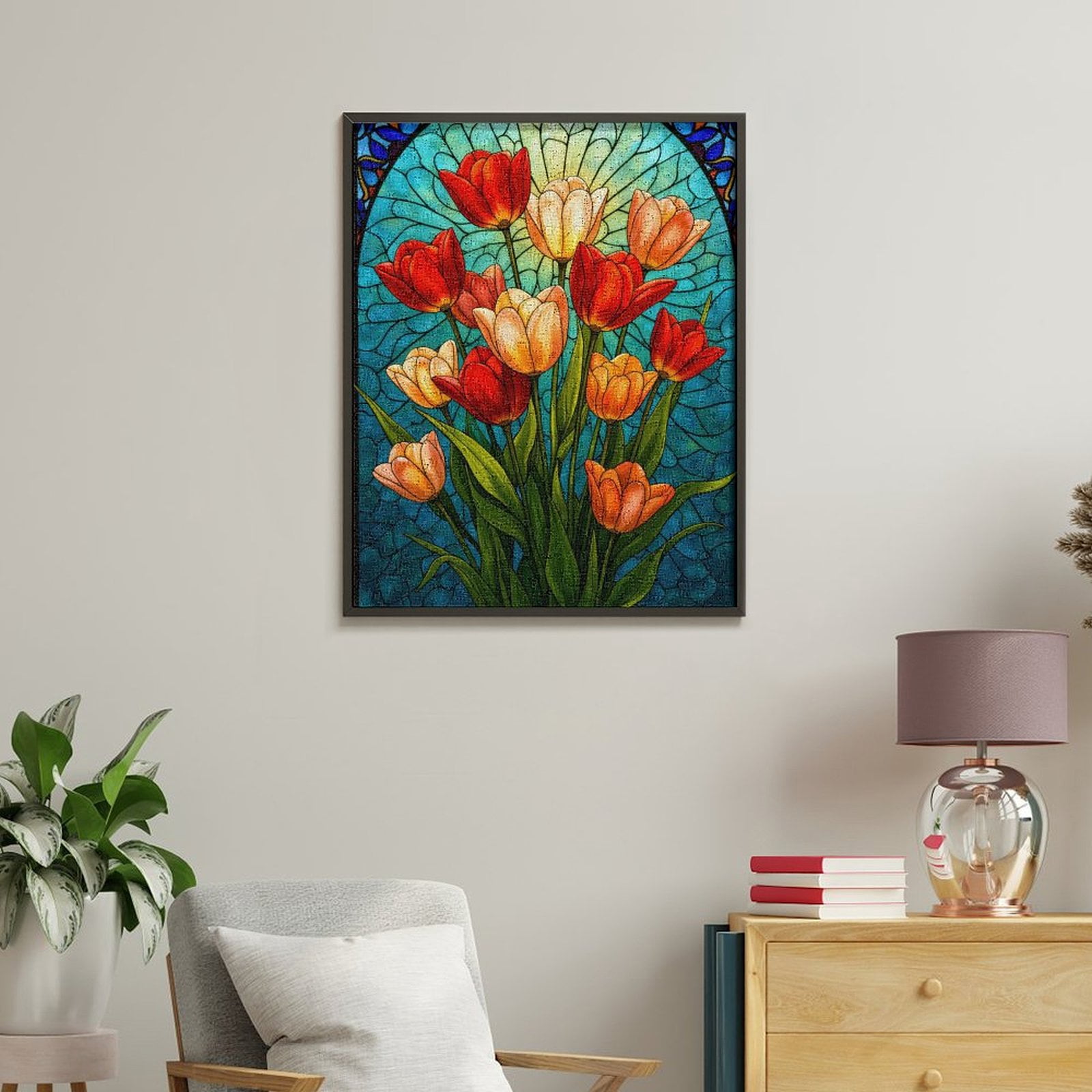 Paint By Numbers Kit for Adults Beginner - Stained Glass Tulip Art Design DIY Canvas Painting Kits for Adults, Frameless Paint By Number for Adults for Home Wall Decor 16x20 Inch