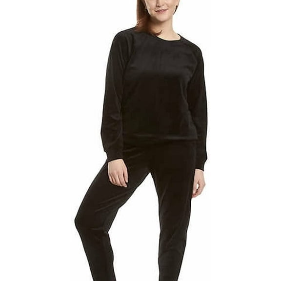 Gloria Vanderbilt Women's Long Sleeve Velour Pullover Top (Large, Black)