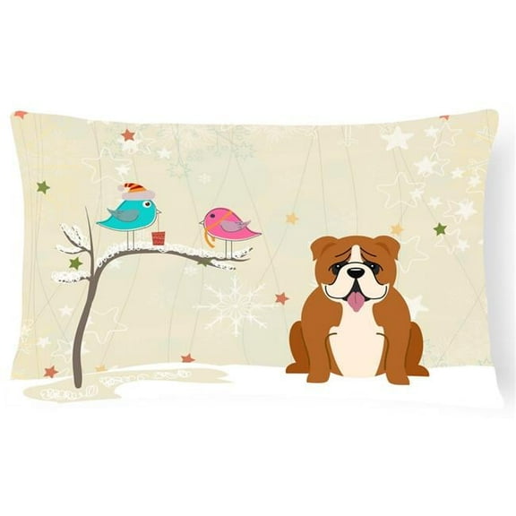 Christmas Presents Between Friends English Bulldog Red & White Canvas Fabric Decorative Pillow