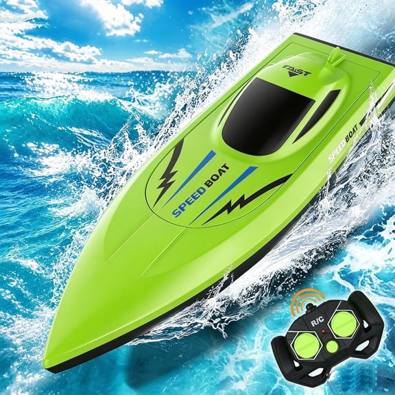 2.4G High Speed RC Boat with Dual Motors and Dual Propellers, Remote Control Boat for Pools and Lakes, Auto Correction Rudder, Sturdy Collision Hull, Waterproof Outdoor Water Toy