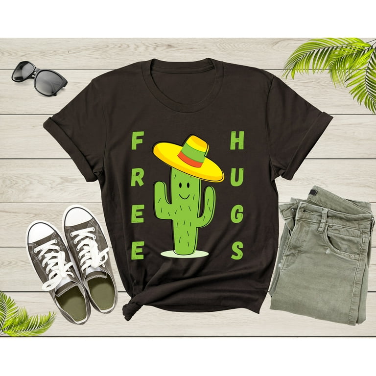 Funny Cute Desert Cactus Plant Color Hat Free Hugs Sarcastic T-Shirt Cactus  Lover Gift T Shirt for Men Women Kids Boys Girls Graphic Tshirt