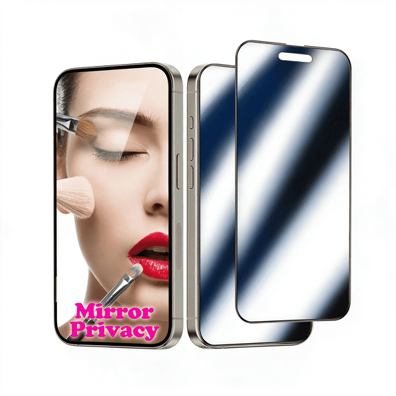 GJX 2 Pack Mirror Screen Protector for Iphone 16 Pro Privacy | Tempered Glas Effect Anti-Spy Easy Installation Frame Full Coverage Shatterproof Anti-Scratch Anti-Bubble 6.3" Silver