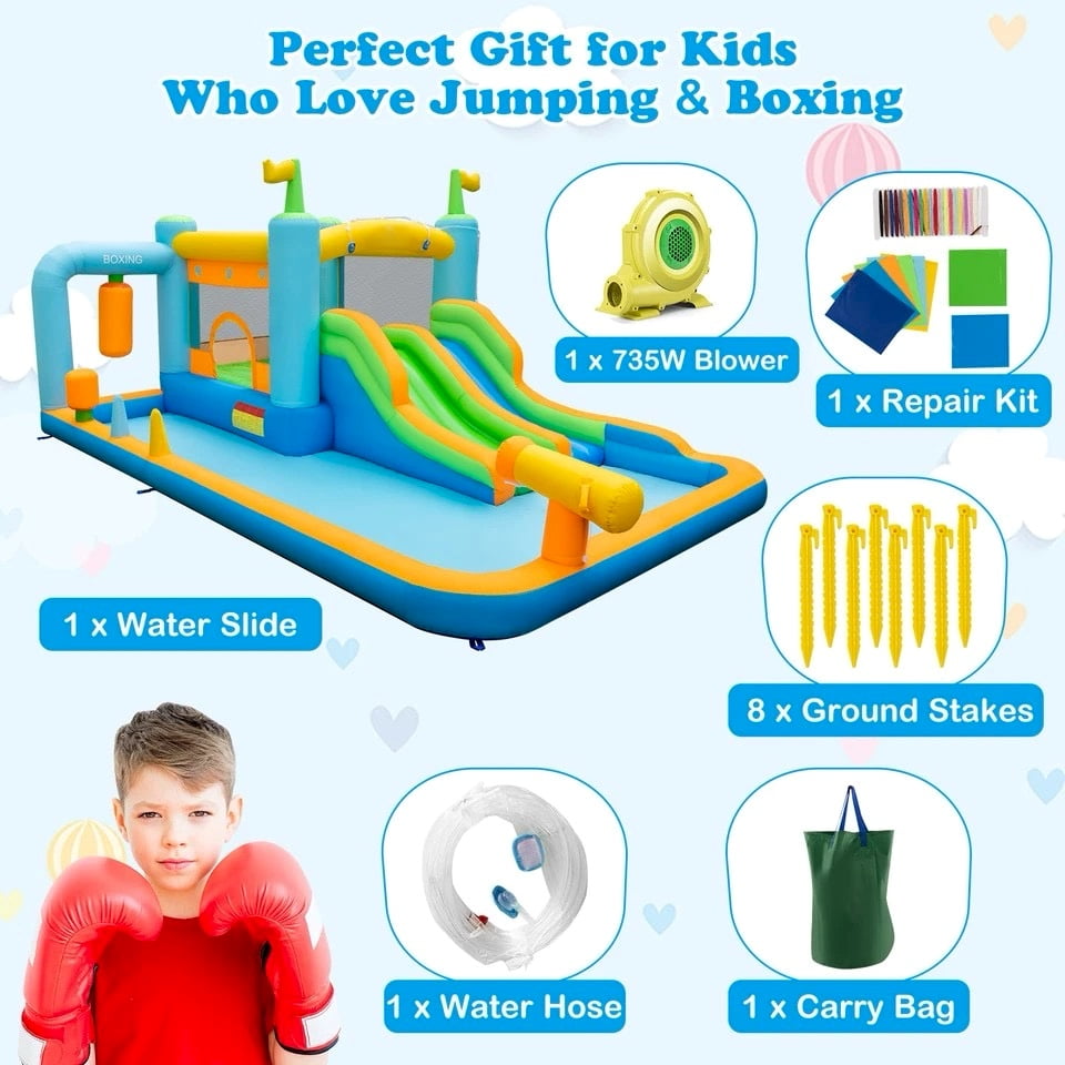 Auranook Inflatable Water Slide Giant Kids Bounce House Park Splash Pool with 735W Blower