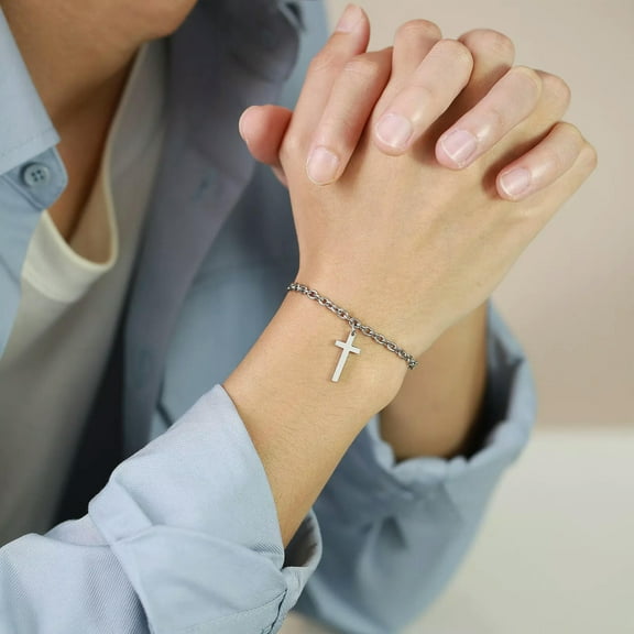 10*20mm Cross Bracelet Mens Stainless Steel Chain Personalize Bracelet Punk Male