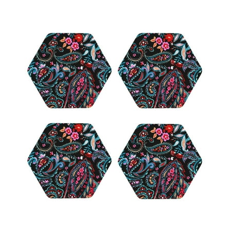 

Matuu Paisley for Cup Coasters Set of 4 Leather Coasters Desk Coasters for Office Measures 4” x 4”-Hexagon