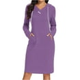 thumbnail image 2 of Kaemgyyd Sweatshirt Dress for Women Fall Winter Casual Long Sleeve V Neck Hooded Pullover Midi Dress with Pockets, 2 of 6