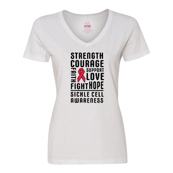 Inktastic Sickle Cell Awareness Strength Courage and Support Women's V-Neck T-Shirt