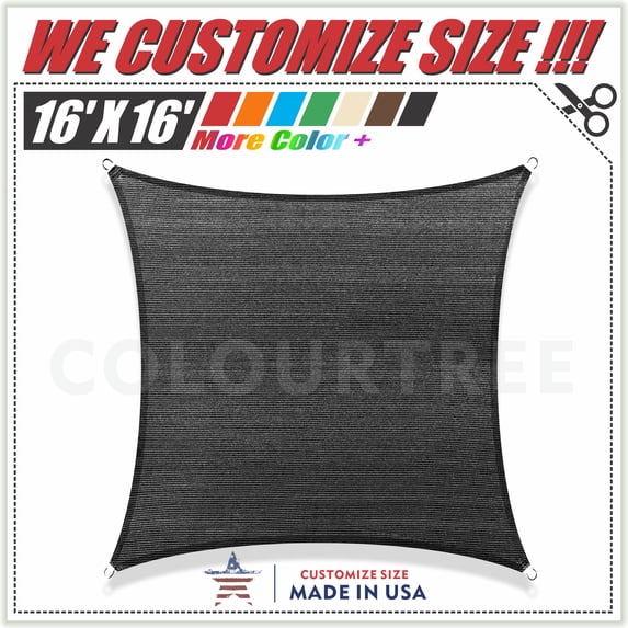 ColourTree 16' x 16' Sun Shade Sail Canopy Square Black - Commercial Standard Heavy Duty - 160 GSM - 4 Years Warranty