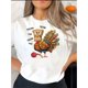thumbnail image 1 of Women'S Casual Crew Neck T-Shirt, Polyester Blend, Animal Pattern, Medium Stretch Knit Fabric, with Creative Fun English Yarn Turkey Graphic Print, for All Season Comfort Fit Tee, 1 of 6
