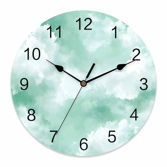 Wall Clock Green Sky Cloud Clocks PVC Silent Non-Ticking Battery Operated Decorative Gradient Color Round Clock for Home Living Room Kitchen Bedroom Office School Wall Decor 14 Inch
