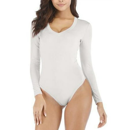

MAWCLOS Women Onesies Jumpsuit Stretch Party Bodysuits Tops Casual Holiday Bodysuit Romper White S